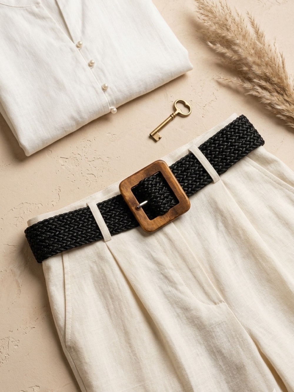 WOVEN PULSE BLACK WOODEN BUCKLE BRAIDED BELT - Picture 3 of 8